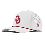 Branded Bills Oklahoma Interlocking OU Logo Hat for Men, Curved 5 Panel Rope Baseball Cap, Adjustable Snapback White/Red