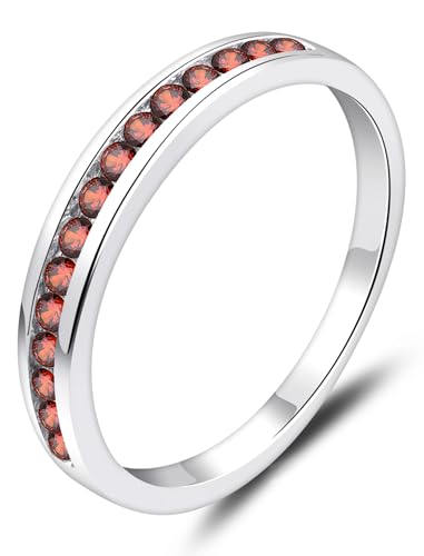 YL Stackable Rings Sterling Silver Halo Created Garnet Eternity Bands Jewelry for Women-size6