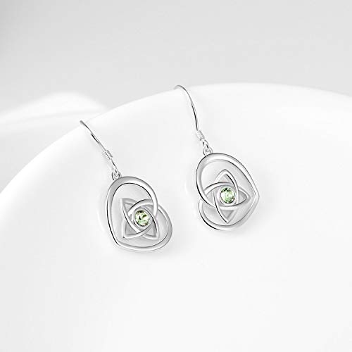 Aoboco Sterling Silver Irish Earrings, French Hook Heart Dangle Drop Celtic Earrings, Simulated Peridot Crystals From Austria, Anniversary Birthday Irish Celtic Jewelry Gifts For Women(Olive Green) #TOP2