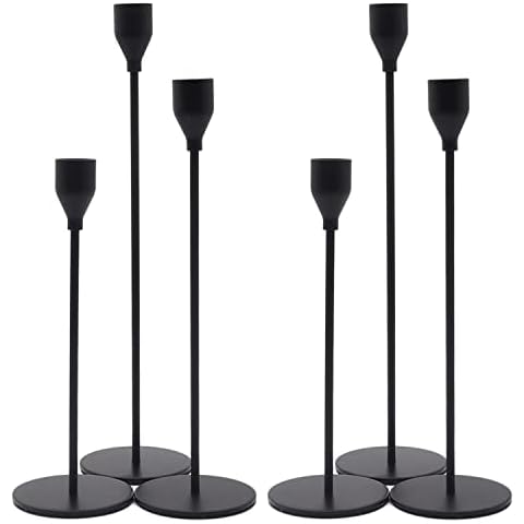 Denique Candlestick Holders 2 Sets, 6 PCS Matte Black Taper Candle Holders, Candlestick Holders Set for Table Centerpiece Vintage Modern Candle Holders for Home Wedding Decoration Cover