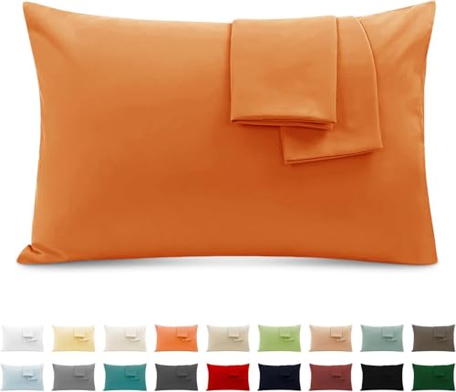 Federe Cuscini Letto Matrimoniale Cotone 50x80 cm 2 PCS, Set 2 Federe Certificato Oeko-TEX in Premium Cotone 110GSM, Morbida e Traspirante, Ipoallergenica -Arancione
