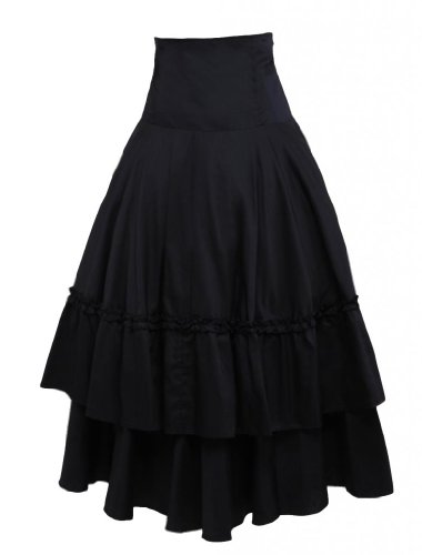 M4U Womens Cotton Black Polka Ruffled Lace Bottom Lolita Skirt2