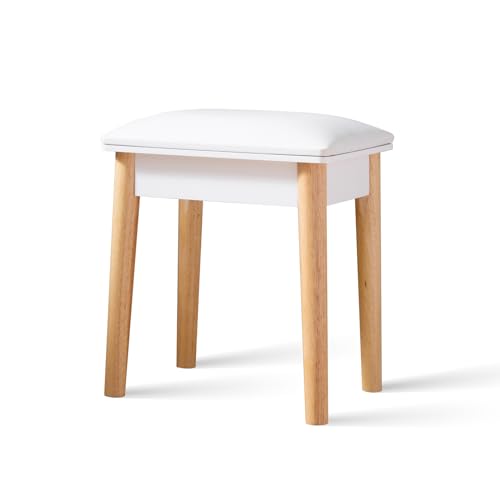 Taburete de madera para tocador blanco BRAGUE con asiento de poliuretano cómodo 2