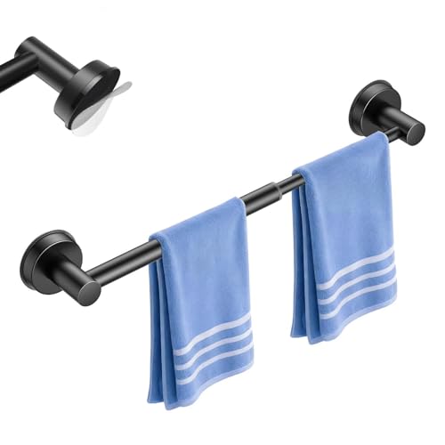 Adjustable Suction Cup Towel Bar for Bathroom Wall 14.6Inch~24 Inch Towel Racks for Bathroom SUS304 Stainless Steel Bathroom Towel Holder Bathroom Accessories Brushed Nickel Towel Rack (Black)