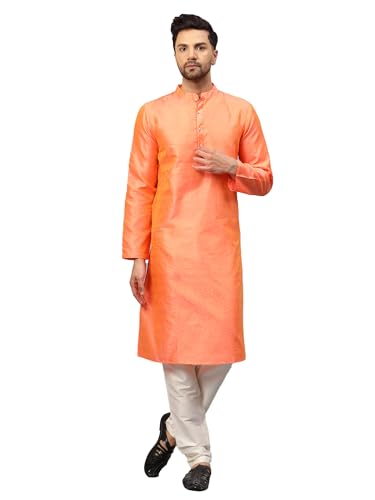 Image of LATEST CHIKAN Men's Silk Chikankari Kurta with Cream Churidar | Festive Set - KP Silk BANARSI