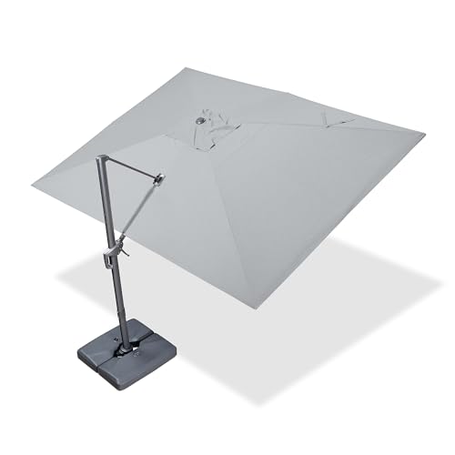 PURPLE LEAF 3 X 4 M Patio Cantilever Parasol Eco-Friendly Acrylic Imitation Fabric Umbrella Outdoor Offset Umbrella with 360-degree Rotation for Garden Deck Pool Patio, Light Grey