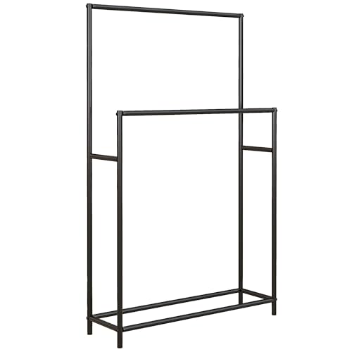 HOMCOM Porte Serviettes sur Pied 2 Niveaux en métal sèche Serviette avec 2 Barres Support pour Serviette pour la Salle de Bain, dim. 66l x 20P x 110H cm, Noir