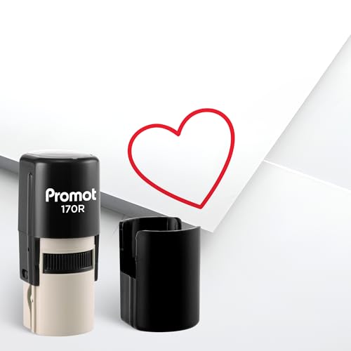 Promot Heart Self Inking Stamp - Cute Rubber Stamp for Crafts Cards Planners & Gift Wrapping - Compact Durable Round Stamps with Crisp Impressions (Basic Heart)