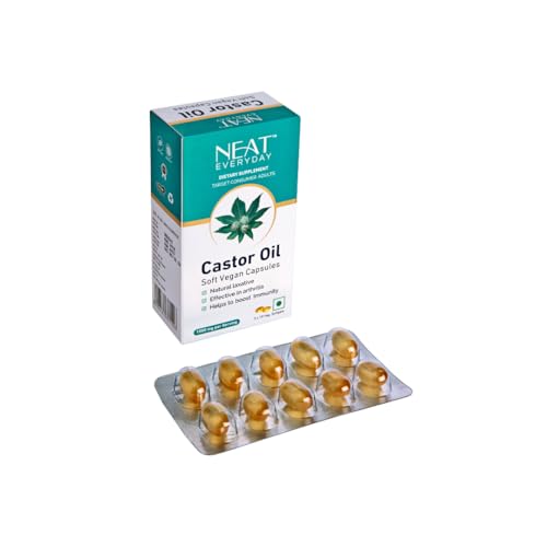 NEAT EVERYDAY Castor Oil Soft Gel Capsule Blister 1000mg Per 2 Capsules | Cold Pressed Castor Oil for Natural Laxative, Gut Wellness & Constipation Relief | 30 Veg Capsules