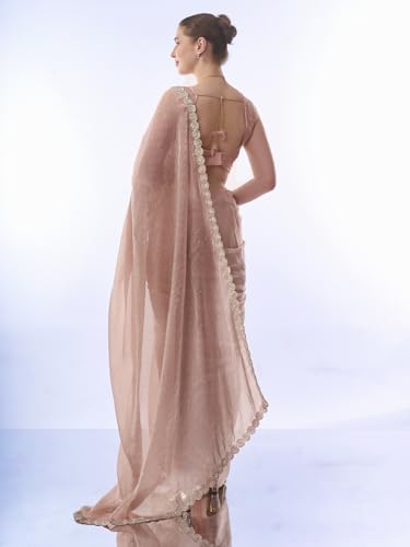 Image of ORHANS Women's Chiffon Saree with Unstitched Blouse Piece Solid Pattern and Laced Border | Lightweight Sarees for Woman | Plain Saris Daily Use | Womens Saree Modern Pattern| Stylish Saree