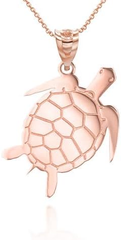 10K Yellow, White, or Rose Gold Turtle Symbol of Wisdom Pendant Necklace - Choice of Metal & Length