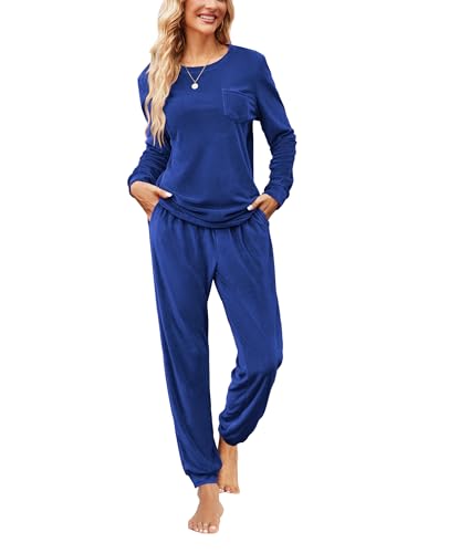 Ekouaer Womens Pajamas Sets Long Sleeve Soft Sleepwear 2 Piece Velvet Pjs Lounge Sets with Pockets