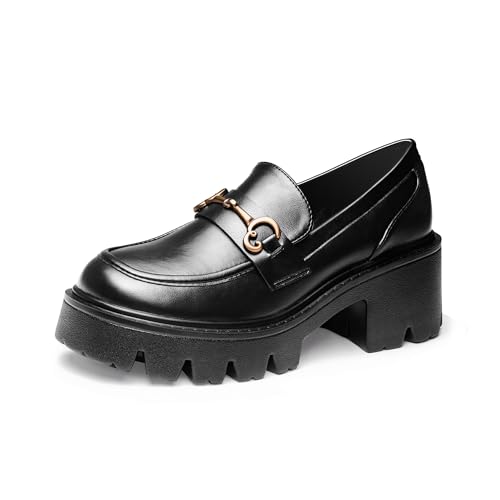 Black Platform Loafers for Women - Women's Slip-On Matte Leather