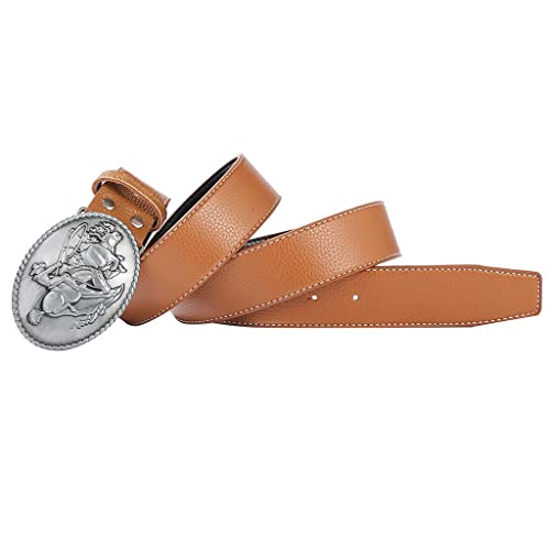 Leather Cowboy Belt with Decorative Buckle, Brown, 120cm4