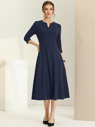 Image of Allegra K Womens 3 /4 Sleeve A-Line Business Work Formal Midi Dress