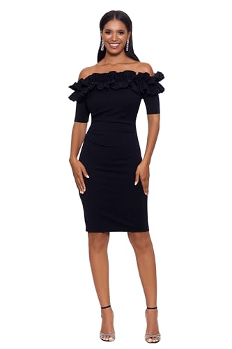 Xscape Women's Short Scuba Crepe Dress with Ruffle Top Detail (Reg and Petite)