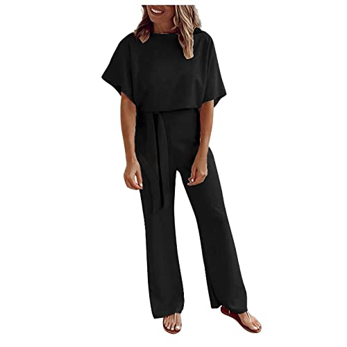 Womens Lace Up Jumpsuits Cotton Baggy Wide Leg Loose Bodysuit Stretchy Long Pant Printed Bodysuit Blouse With Pockets Adjustable Strap Casual Romper Rompers Overalls Sleeveless Jumpsuits #TOP13