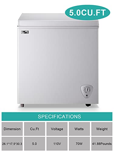 Image of WANAI Chest Freezer 5.0 Cu.Ft Compact Chest Freezers with 7 Adjustable Thermostat Top Open Door Freezer Compressor Cooling with Removable Storage Basket, Energy Saving Perfect for Home Bar Dorm