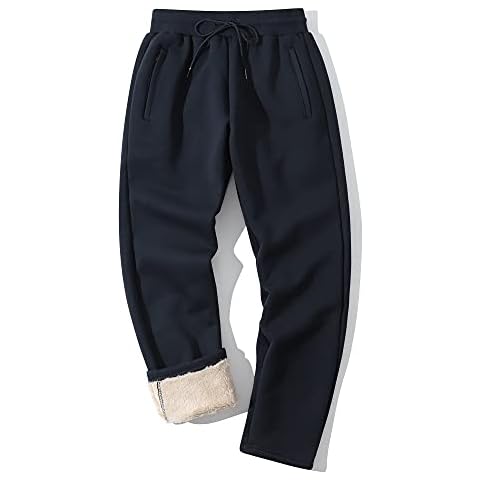 Flygo Men's Fleece Pants Winter Active Joggers Sweatpants Thermal Sherpa Lined Pants, Navy, Small Cover