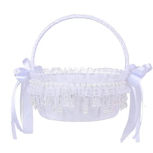 Handmade Pearls Embellished Party Centerpiece Basket with Tassels Flower Basket