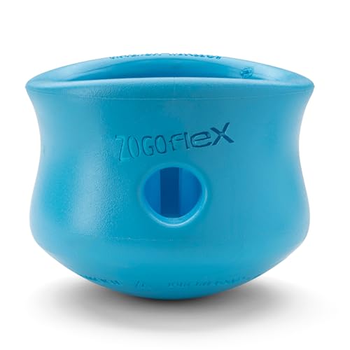 WEST PAW Zogoflex Toppl Treat Dispensing Dog Toy Puzzle – Interactive Chew Toys for Dogs – Dog Toy for Moderate Chewers, Fetch, Catch – Holds Kibble, Treats, X-Large, Aqua Blue
