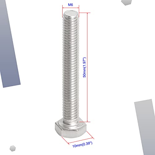 Image of M6 x 50mm Hex Head Bolts Screws Grade 6.8 Stainless Steel, Fasteners Fully Machine Threaded SUS304 30 Pcs