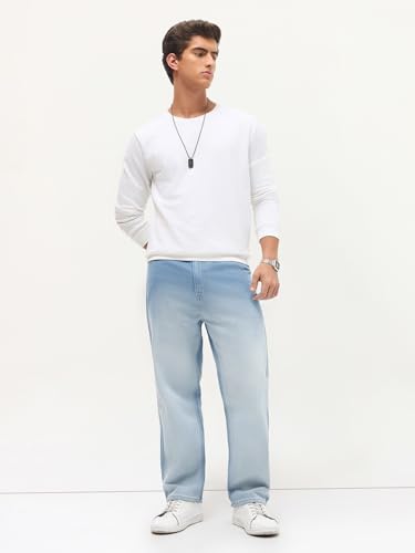 Image of Urbano Fashion Men's Loose Baggy Fit Heavy Washed Faded Denim Jeans Non-Stretchable
