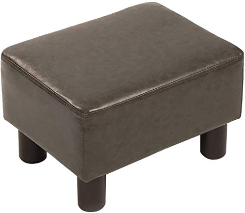 windaze Ottoman Footrest Stool PU Leather Seat Couch Small Chair,Dark Grey
