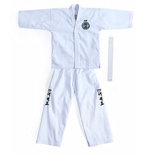Uniforme Taekwondo Gi Set Taekwondo ITF Standard Uniforme TKD Suit con cintura 160 cm, bianco, Suitable for 160cm height