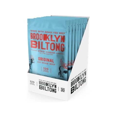 Brooklyn Biltong - Air Dried Grass Fed Beef Snack, South African Beef Jerky - Whole30 Approved, Paleo, Keto, Gluten Free, Sugar Free, Made in USA - 2 oz. Bags, 8 Count (Original) Cover