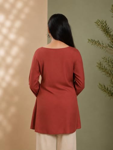 Image of QAZMI Women Aari Embroidered Viscose Rayon A-Line Full Sleeves Short Kurti