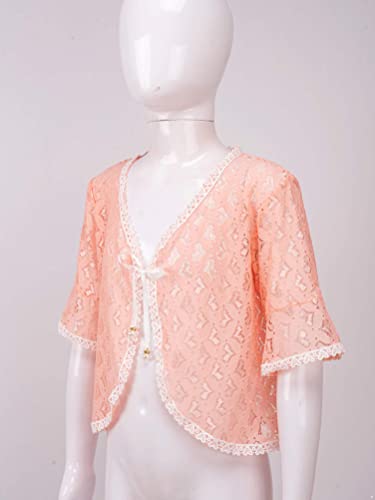Aislor Kid Girls Ruffle Middle Sleeve Hollow Floral Lace Bolero Cardigan Shrug Wedding Party Flower Girl Dress Cover up4