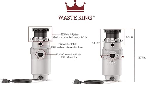 Image of Waste King Garbage Disposal for Kitchen Sink with Power Cord, Compact Food Waste Disposer, L-111 (Pack of 2)