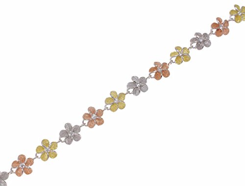 Arthur's Jewelry 925 sterling silver yellow rose gold tricolor plated Hawaiian plumeria flower bracelet 8mm 7"2
