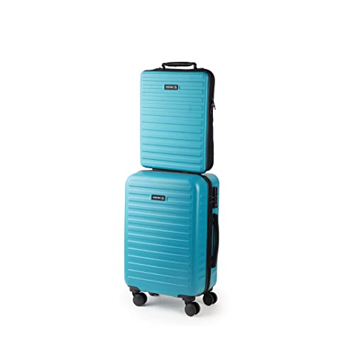 Image of Assembly Hard-Sided Polycarbonate Cabin Trolley Luggage 20 Inches with Hard Shell Laptop Backpack- Teal