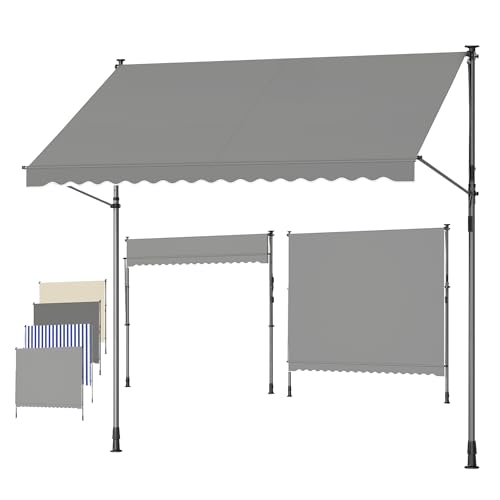 SONGMICS Store Banne Rétractable, Store Manuel, Réglable en Hauteur, avec Manivelle pour Balcon, Jardin, Terrasse, 300 x 180 cm, Gris GSA302G01