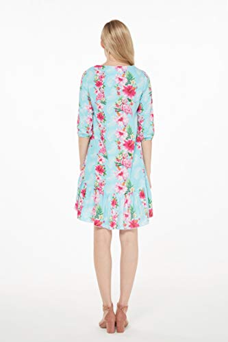 Image of Hawaii Hangover Family Matching Clothes, Pink Hibiscus Vine Turquoise | Family matching Hawaiian outfits, Pink Hibiscus Vine Turquoise, lightweight rayon, machine washable, tropical floral print
