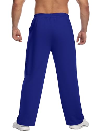 Deyeek Mens Fleece Lined Sweatpants with Pockets Baggy Sweat Pants Open Bottom Jogger Sweatpants for Men Cotton Lounge Pants Royal Blue — view 2