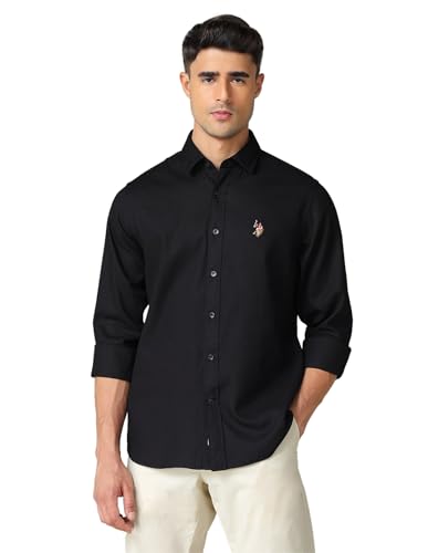 Image of U.S. Polo ASSN. Textured Tailored Fit Shirt for Men - 100% Cotton, Breathable & Comfortable, Full Sleeves Casual Shirt for Men