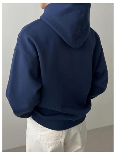 OYOANGLE Men's Long Sleeve Drop Shoulder Pullover Hoodies Basic Solid Pocket Hooded Sweatshirts2