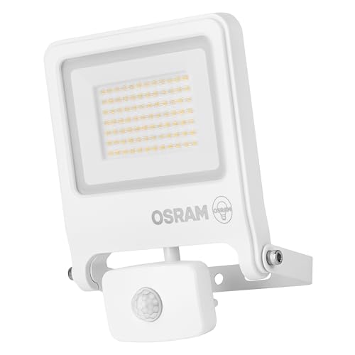 OSRAM Proiettore LED ENDURA FLOOD PC 50W con sensore, bianco caldo 3000K, 5000 lumen, rilevatore PIR IP44, funzione crepuscolare 2-1000 lux
