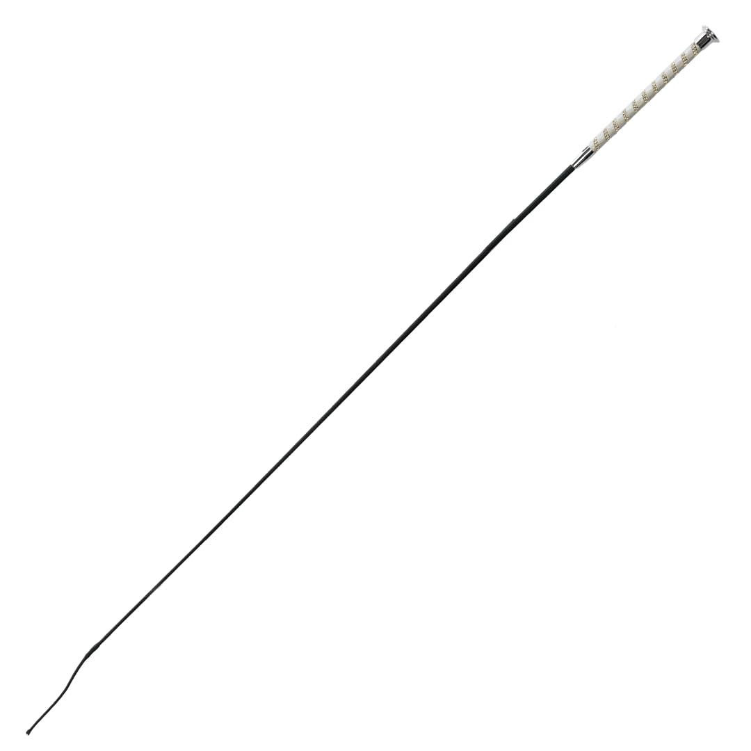 GS Equestrian Sparkle Dressage Whip – Crystal Grip Riding Whip with 11cm Flick for Training & Competition (White, 100cm)