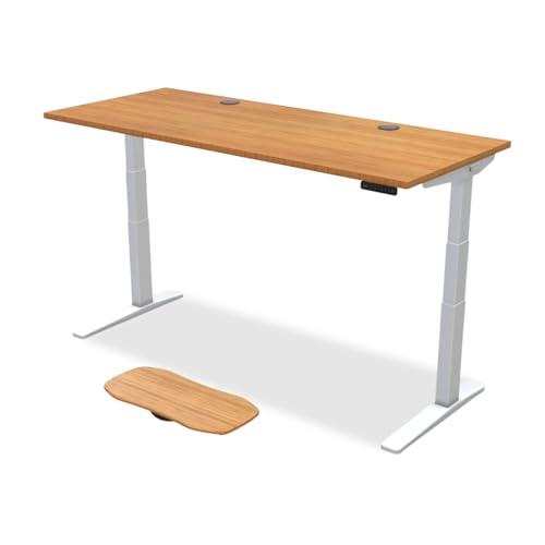 Image of UPLIFTDESK Bamboo (72 x 30 inch) Standing Desk 2-Leg V3 Adjustable Stand Up C-Frame (White), Advanced Keypad, Wire Grommets, Wire Tray, Rocker Board
