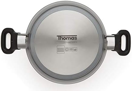 Thomas 1406203 Titanium Casserole Pan with Glass Lid, 24 cm, 3.8 L, Stainless Steel, Silver, 10.6 x 38.7 x 24.8cm