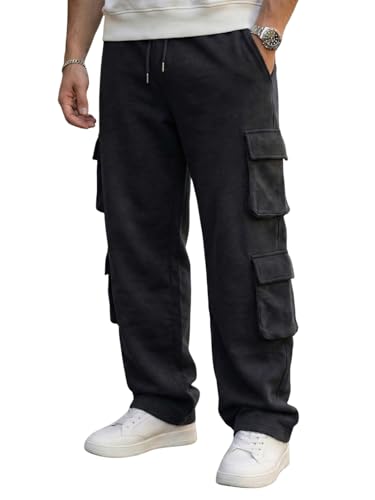Image of Veirdo Cotton Terry 6 Pocket Oversized Baggy Fit Knitted Cargo Pant for Men (Colors: Black & Grey)