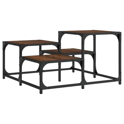 Générique Table Basse carrée chêne Marron 68x68x40 cm en Bois d'ingénierie avec Cadre métal et Pieds réglables, Table de Salon élégante à Plateaux de...