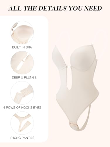 Women Shapewear Backless Body Bra Shaper Womens Plus Size Plunge Invishaper Low Back Thong Bodysuits Open Crotch Daily Use3