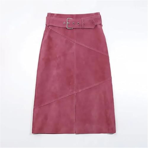 Womens Genuine Suede Leather Skirt Winter High Waisted Casual Solid Color Midi Skirt3