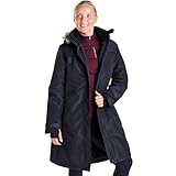 Harry Hall All-Weather Long Coat – Waterproof, Breathable, Thermal Fill, Rear Riding Vent, Magnetic Fasteners, Detachable Hood, Two-Way Zip - Black - M