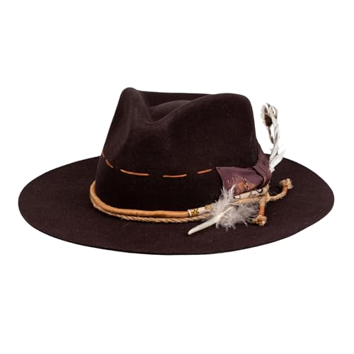 Image of RUEDIGER Vintage Wide Brim Fedora Hats 100% Wool Stiff Felt Hat Rancher Hat with Lightning Logo Handmade Distressed /Burned